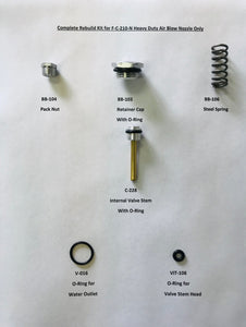 An image of the parts included in this air blow nozzle rebuild kit