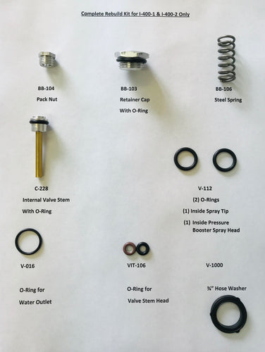 An image of the different components included in this pressure wash system rebuild kit from Tri-Con.