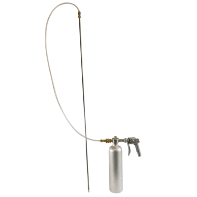 an image of a metal canister with a spray handle and a tube with a long spray nozzle rod attached to it.